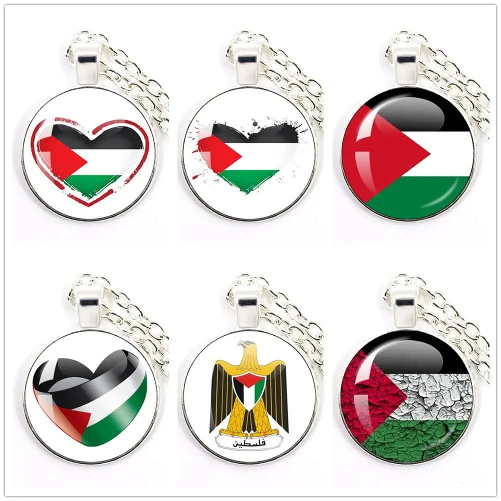 Palestinian flag Time gem round pendant necklace pendant alloy pendant