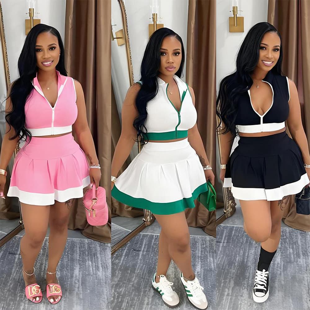 Women's Clothing New Sleeveless Zipper Top With Short Skirt Suit