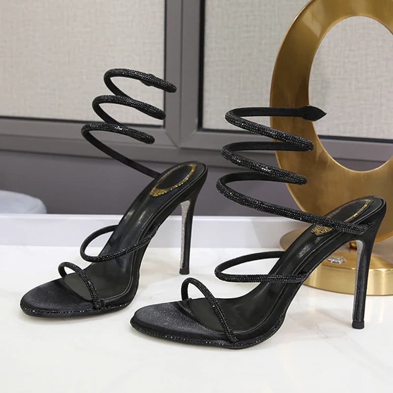 Eilyken Fashion Style Crystal Diamond Ankle Strap Women Sandals Sexy Open Toe Thin High Heels Nightclub Banquet Party