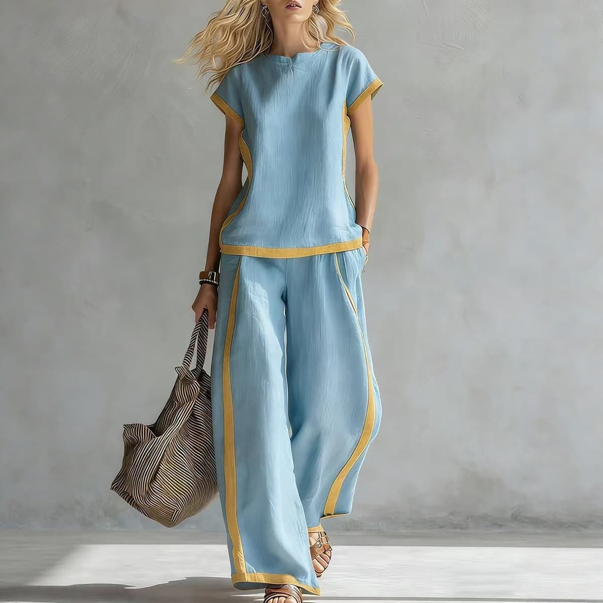Women's Long Sleeve Bamboo Linen T-Shirt Two-Piece Set Casual Outfit for Spring Summer Stylish And Comfortable