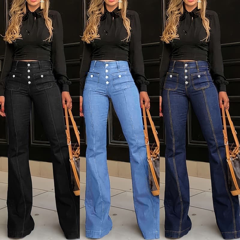 Women’s Clothing spring and summer new patchwork jeans women's slim fit stretch flared pants