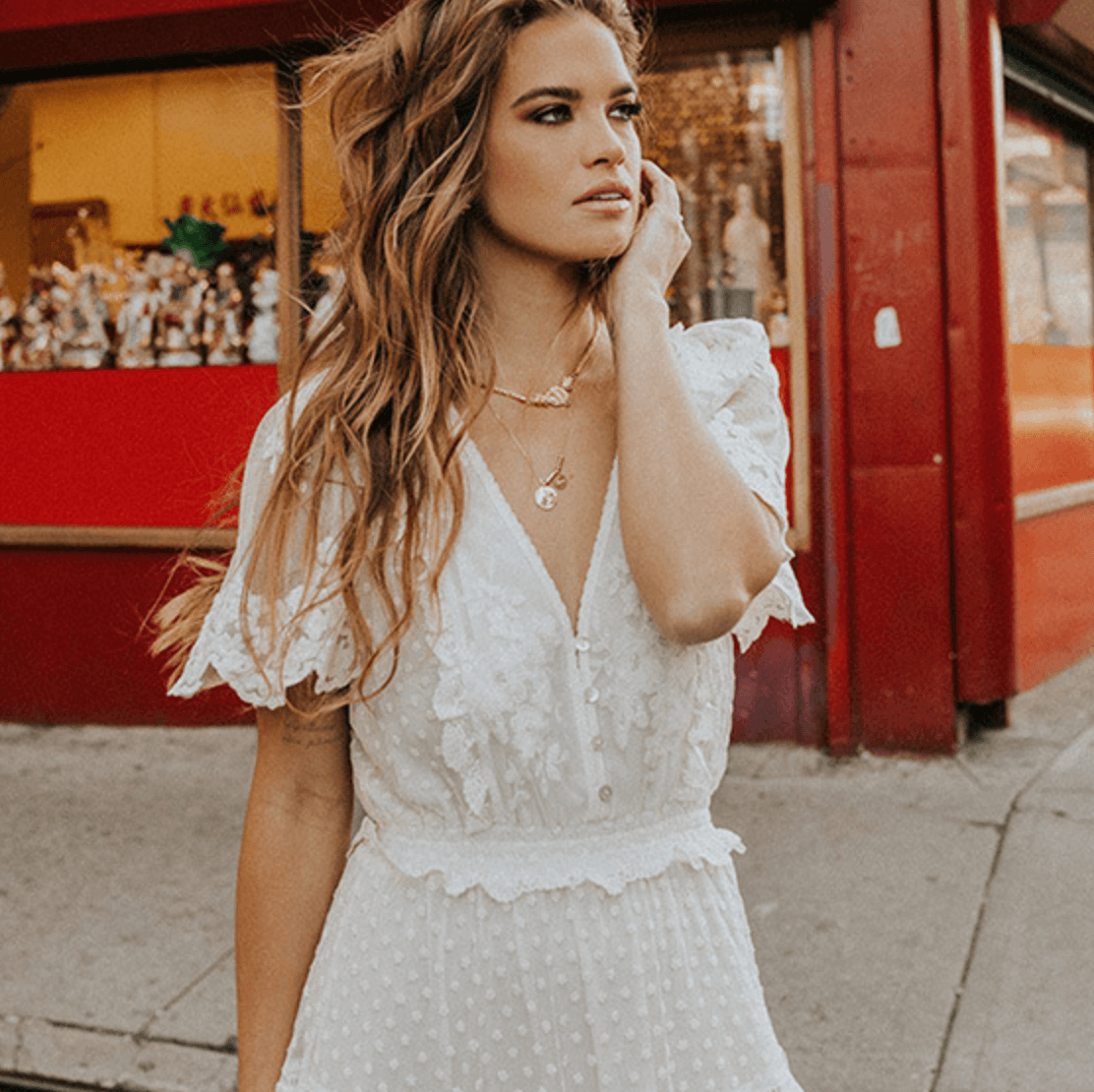 2022 Summer New Women's V-neck Short Sleeve Lace Dress