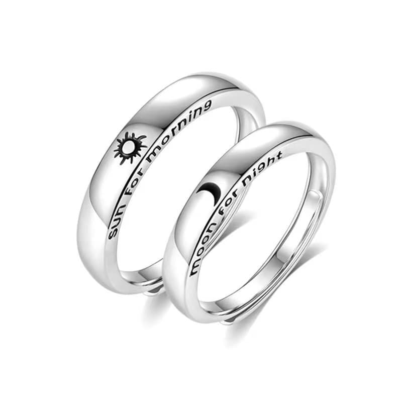 Sun and Moon Couple Rings Silver One Pair of Loose Buckle Love Tokens Niche Design Long Distance Relationship Open Rings