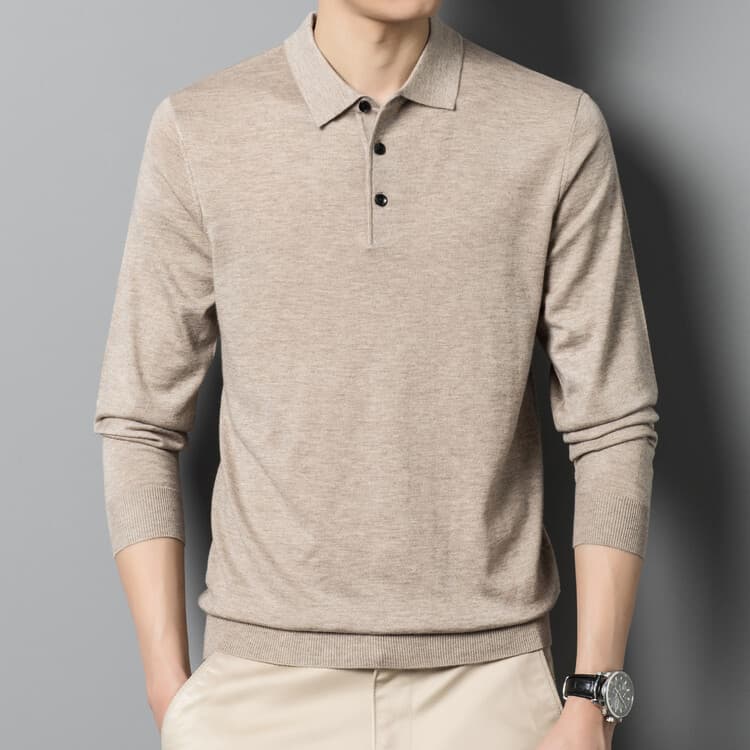 Men's Clothing 2024 autumn and winter new polo tops knitted wool men's lapel loose solid color sweater polo shirt collar