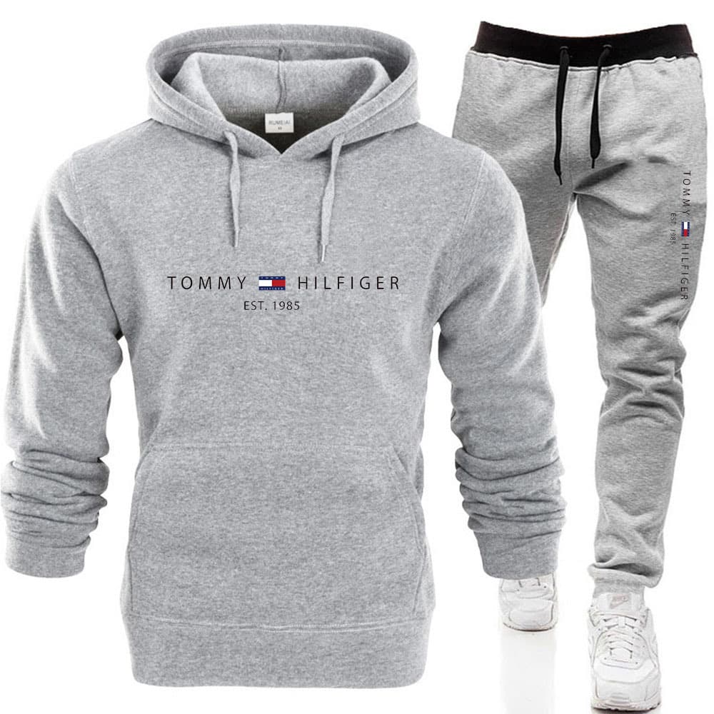 PQ Automne Hiver Hommes Pull Plus Polaire À Capuche Costume Imprimé Couleur Unie Pull Sport Ensemble 2 Pièces