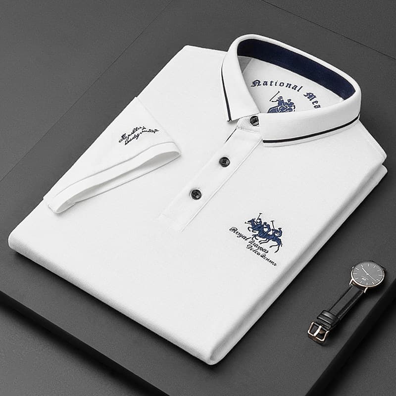 Trendy Embroidered Shirt For Men | Wrinkle-Free Short-Sleeve T-Shirt | Mature Dad Style