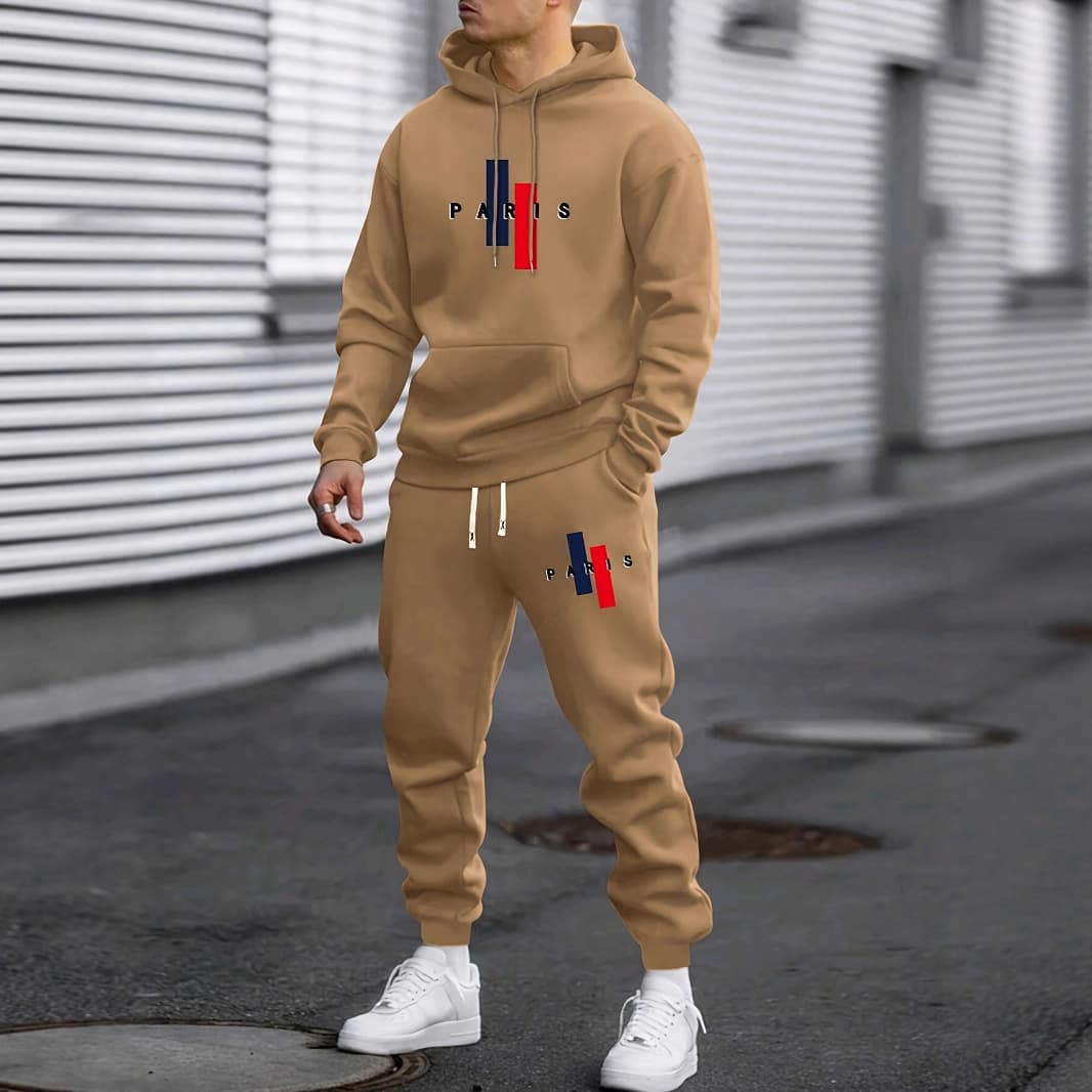 Men's Letter Print Hooded Tracksuit Set - Stylish Casual Sportswear With Matching Pants For Spring & Autumn​
