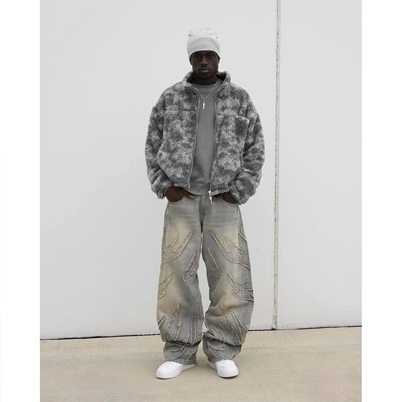 Jean vintage délavé pour homme - Coupe droite décontractée avec effet délavé