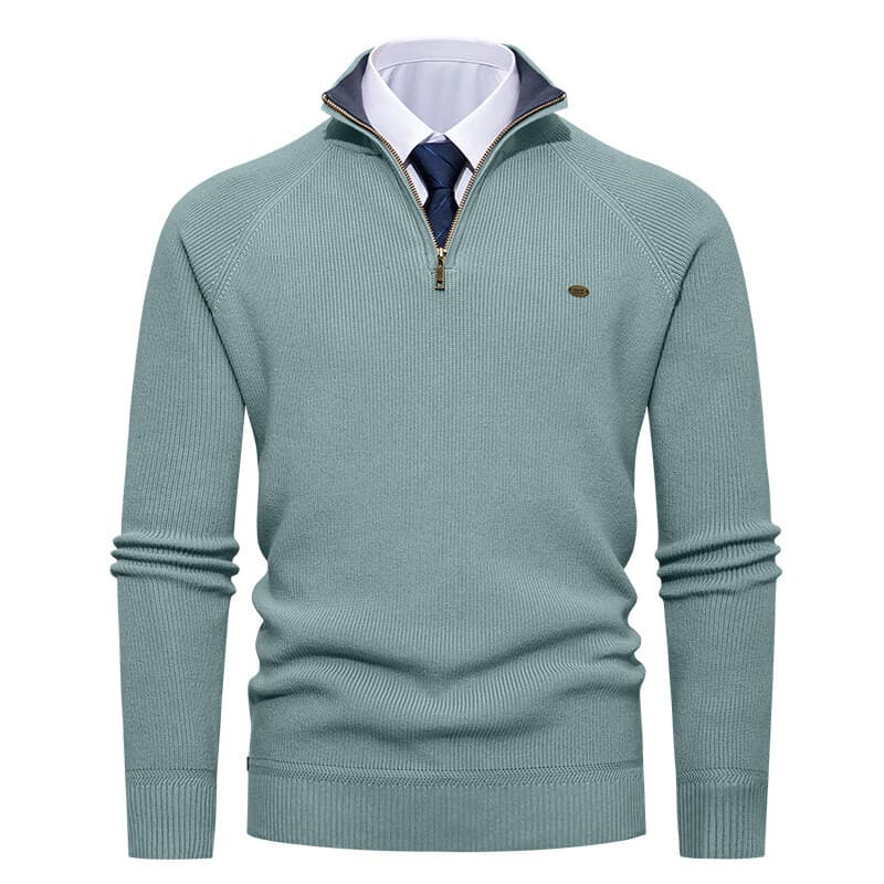 Men's Ribbed Knit Sweater – Semi-Zip Stand Collar Pullover (Thickened Polyester Blend, Slim Fit, Winter Streetwear Essential)​