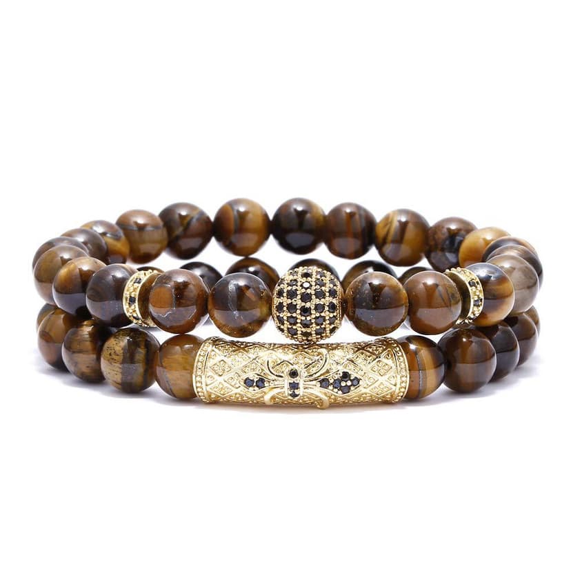 Men's Jewelry Copper Micro Inlaid Ball Micro Inlaid Curved Tube Bracelet With Diamond Agate Tiger Eye Stone Men's Set Bracelet