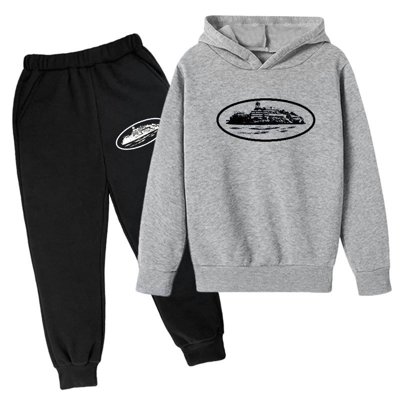 Ensemble deux pièces pour enfants, sweat-shirt à capuche ample, décontracté, en polaire, pour garçons et filles, automne et hiver