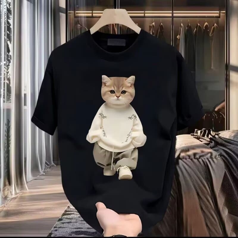 Men's Clothing Heavy cotton short sleeved T shirt casual trend men and women summer white round neck top versatile men's half sleeve