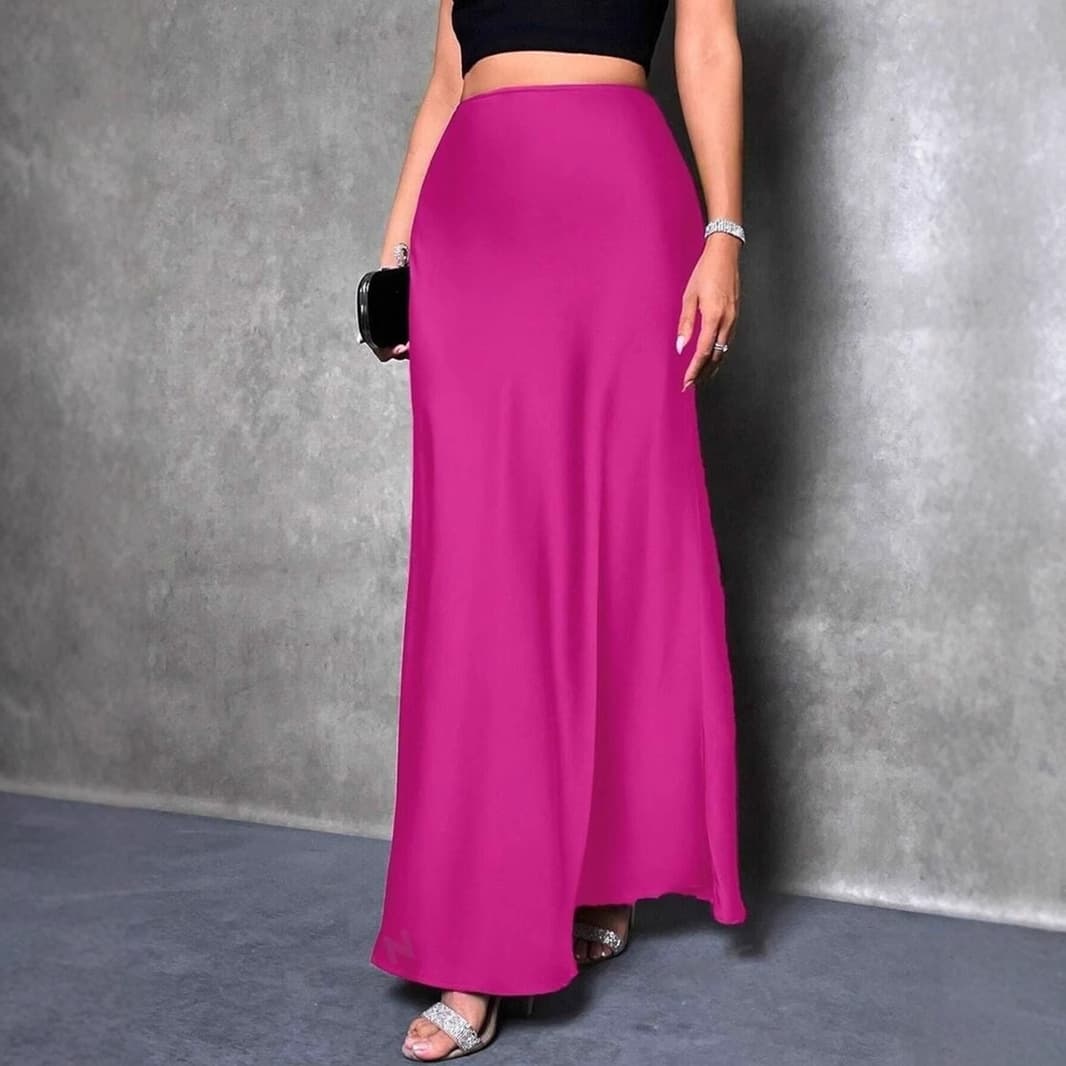 Elegant Satin Maxi Skirt – Flowy A-Line Long Skirt With Smooth Polyester Fabric, Light Blue/Slate Blue/Navy, XS/S/M/L/XL