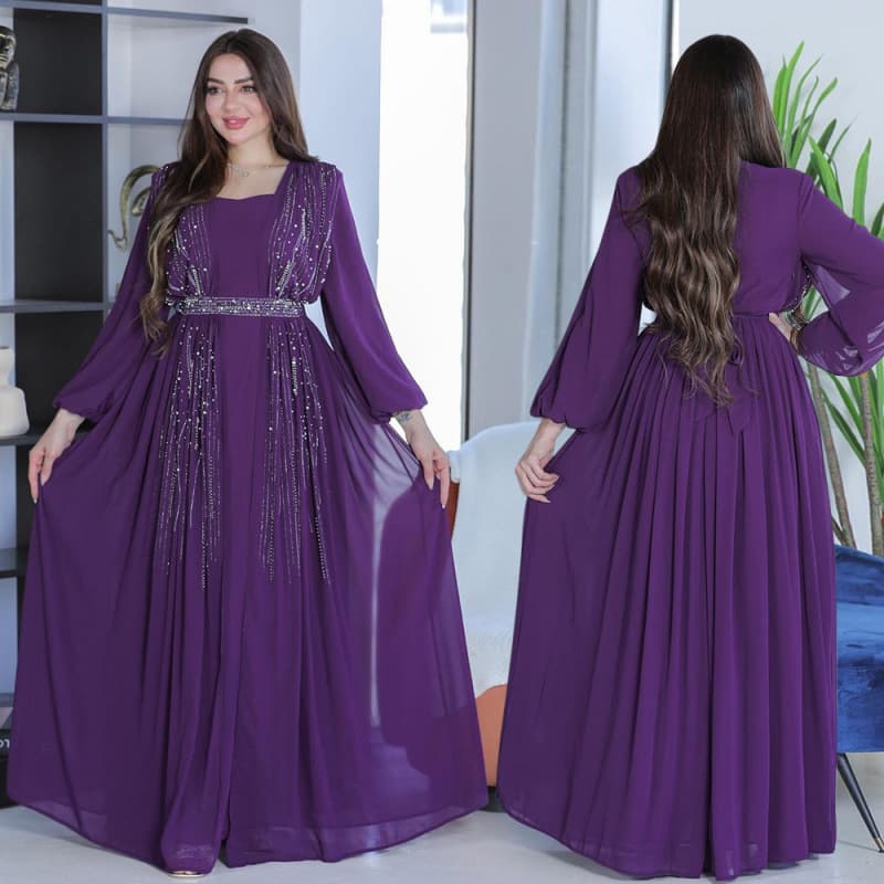 Muslim Women's Clothing Hot Diamond Belt Long Gown Evening Dress Long Skirt