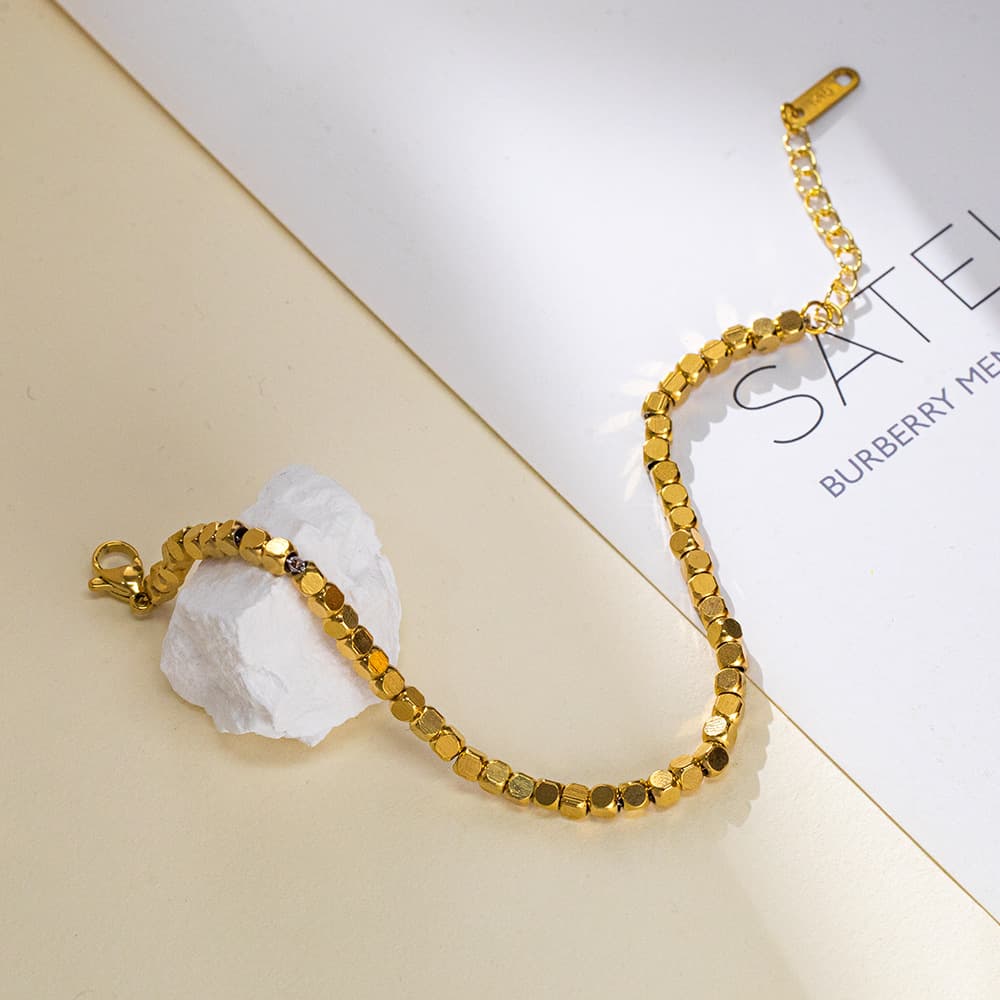 Stainless Simple Fashion Dia-Shaped Geometric Sier Fragment Bead Titanium Steel Bracelet