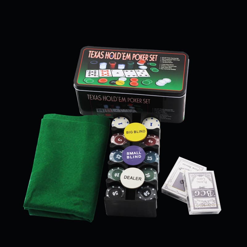 Texas Hold'em 21 Chip Set (200 Chips) With Tablecloth And Dealer Code In A Tin Box (drop Shipping Available)