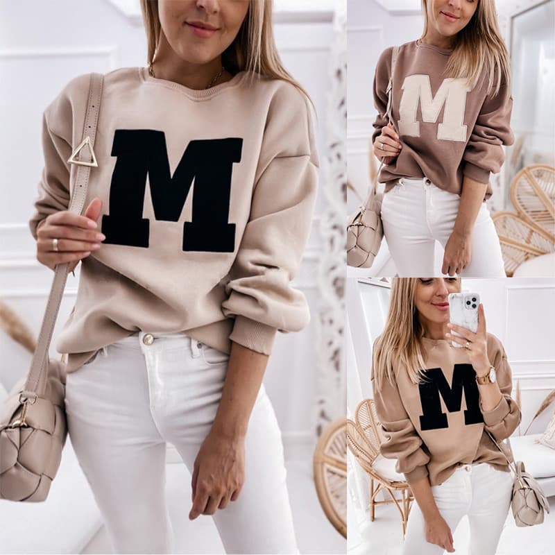 Women's Clothing Fashion Trendy Long-sleeved Letter Round Neck Sweatshirt