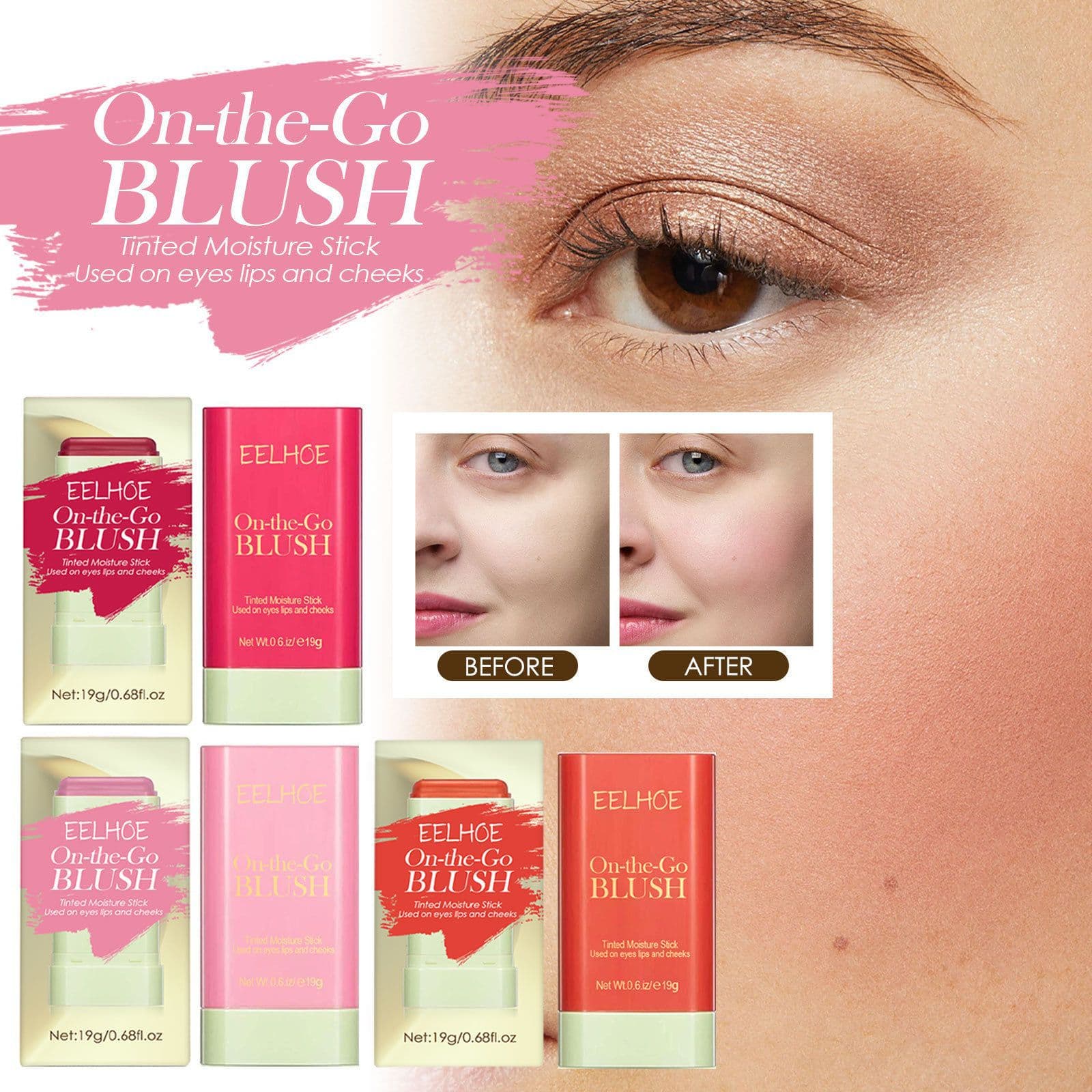 natural, nude makeup, brightens and contours, three-dimensional highlight, delicate waterproof multi-functional blush stick