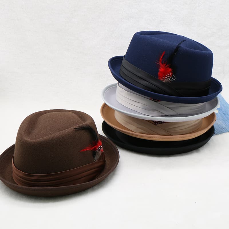 men's and women's woolen tri-fold jazz hat curly feather hat