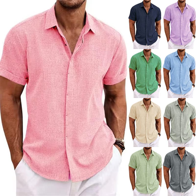 Men's T-shirt Loose Sweatshirt Solid Color Cotton Linen Beach Large Men's Short Sleeved Shirt