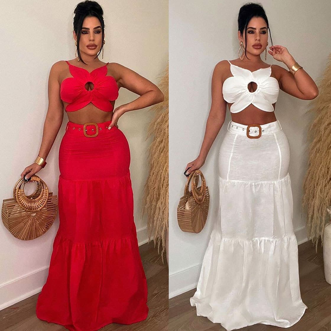 Women's sexy solid color special-shaped sling straps large skirt belt suit
