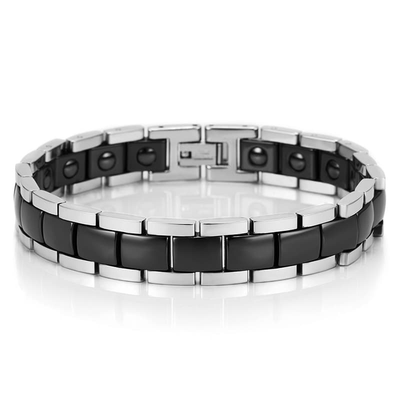 Jewelry Black And White Ceramic With Stainless Steel Curved Ochre Bracelet Men's Health Magnetic Jewelry