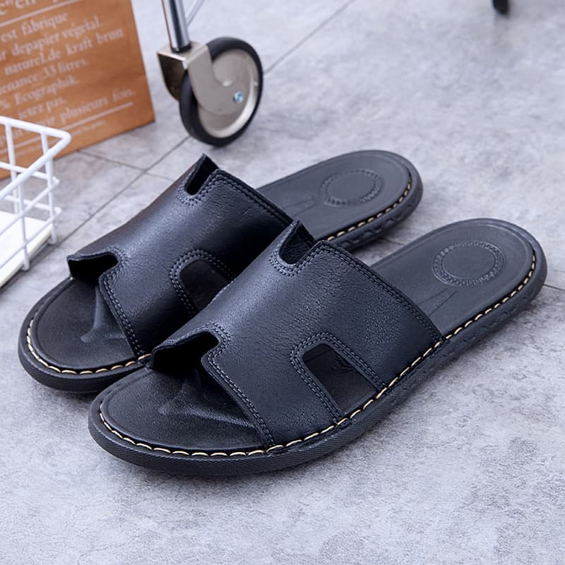 SHLIANG Men's Summer Outdoor Casual Sandals Anti-slip Wear-resistant Beach Toe Drag Advanced Feeling PVC Bottom Fiber Upper Slippers V0052