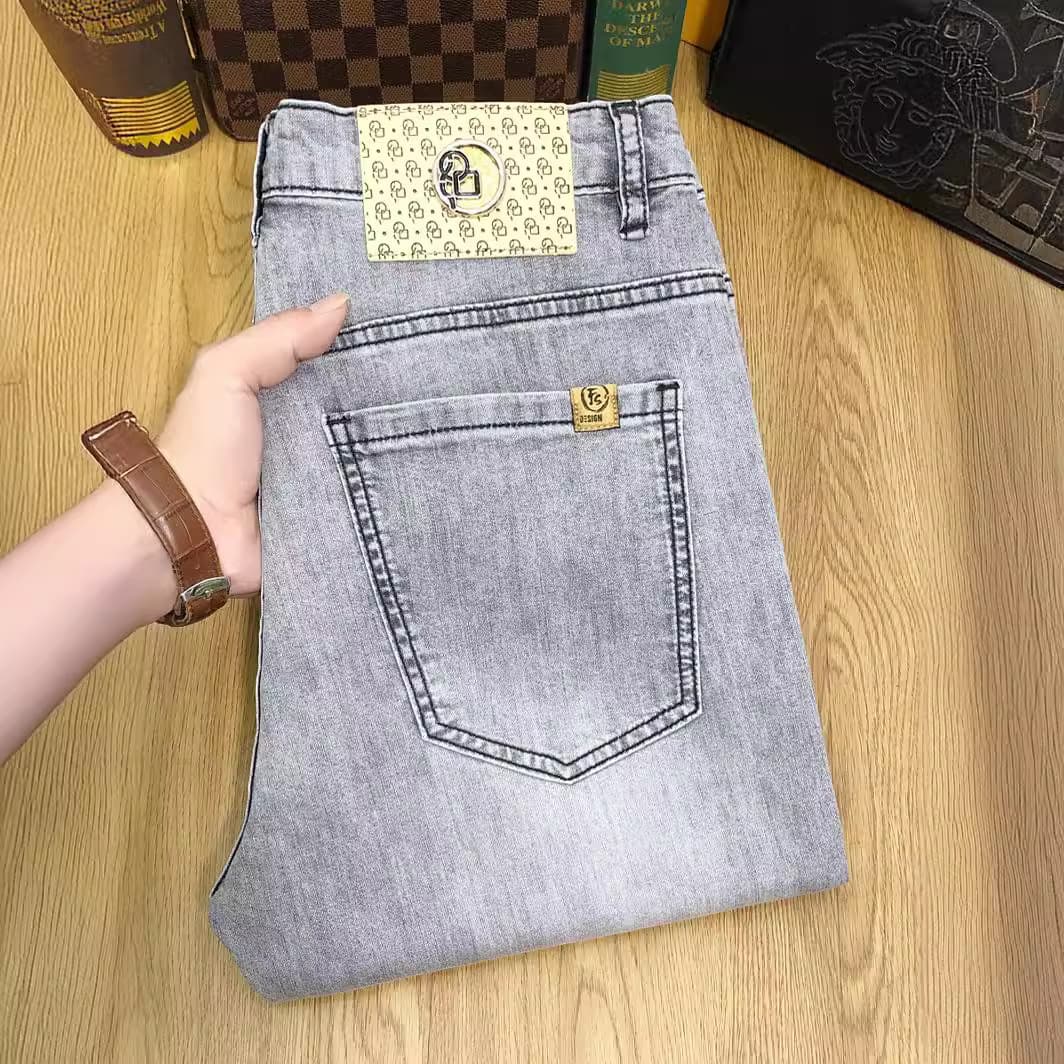 Men's Clothing Summer Thin Men's Light Gray Lyocell Ice Oxygen Jeans Breathable Slim Fit Small Straight Men's Trousers New Arrival
