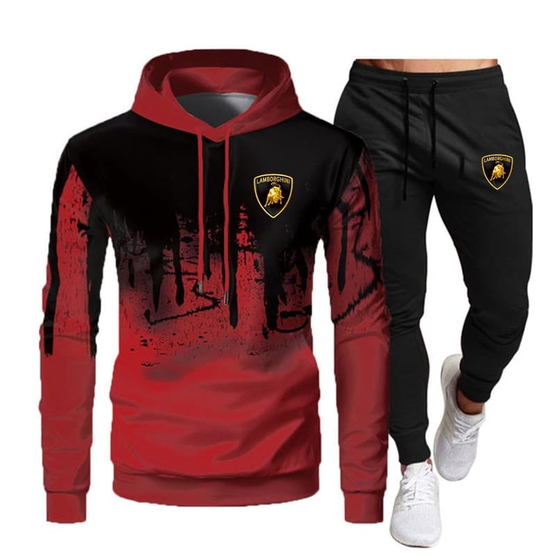 Men's Brand Sports Car printing Tracksuit Autumn Winter Hooded Sweatshirt Oversized Sport Hoodies+Drawstring Jogging
