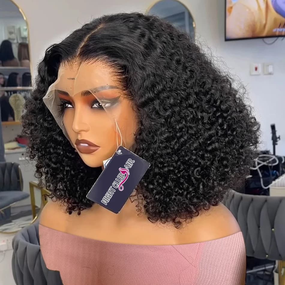 Short Curly Human Hair Bob Wig Brazilian Lace Wig 5X5 Closure Deep Wave 250%
