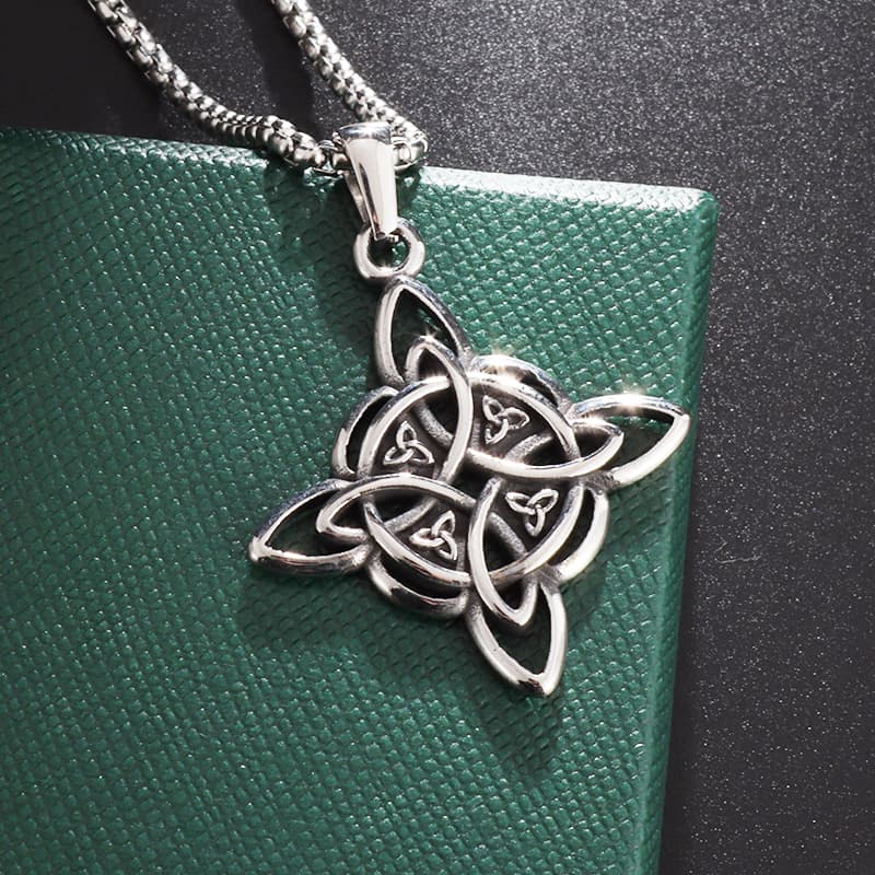 Witch Stainless Steel Magic Pagan Witchcraft Symbols Pendant Celtic Knot Necklace Jewelry Gifts for Women