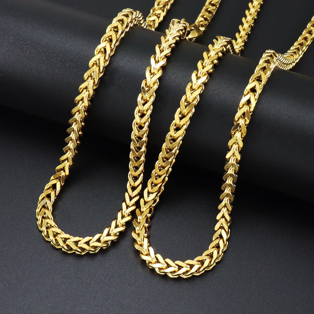 5mm Franco Chain Necklace For Men & Women - Stainless Steel Hip Hop Jewelry With Titanium Vacuum Plating - Unisex Geometric Link Chain Accessory