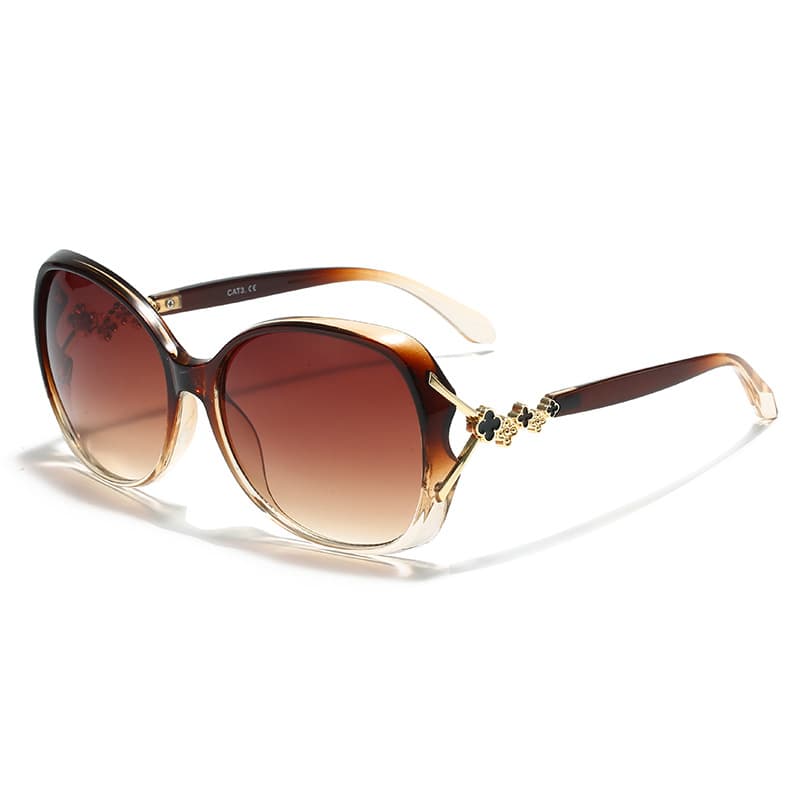 Women's Stylish Oversized Polarized Sunglasses Slimming Four Leaf Clover Design High End Trendy Outdoor Sun Protective Glasses