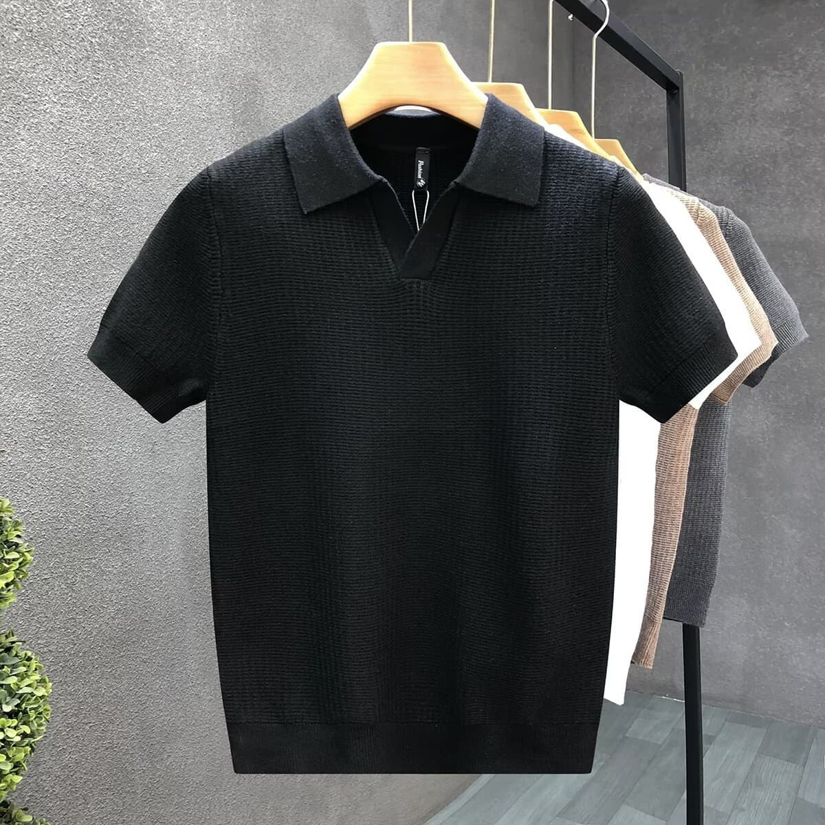 Men's Clothing Simple Casual Lapel Knitted Polo Shirt Summer Youth Fashion Personality Cuban Collar Short Sleeved T Shirt
