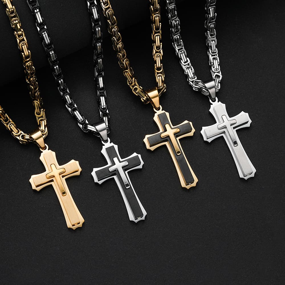 Jewelry Three-Layer Cross Titanium Steel Bold Necklace Men's Hip-Hop Accessories
