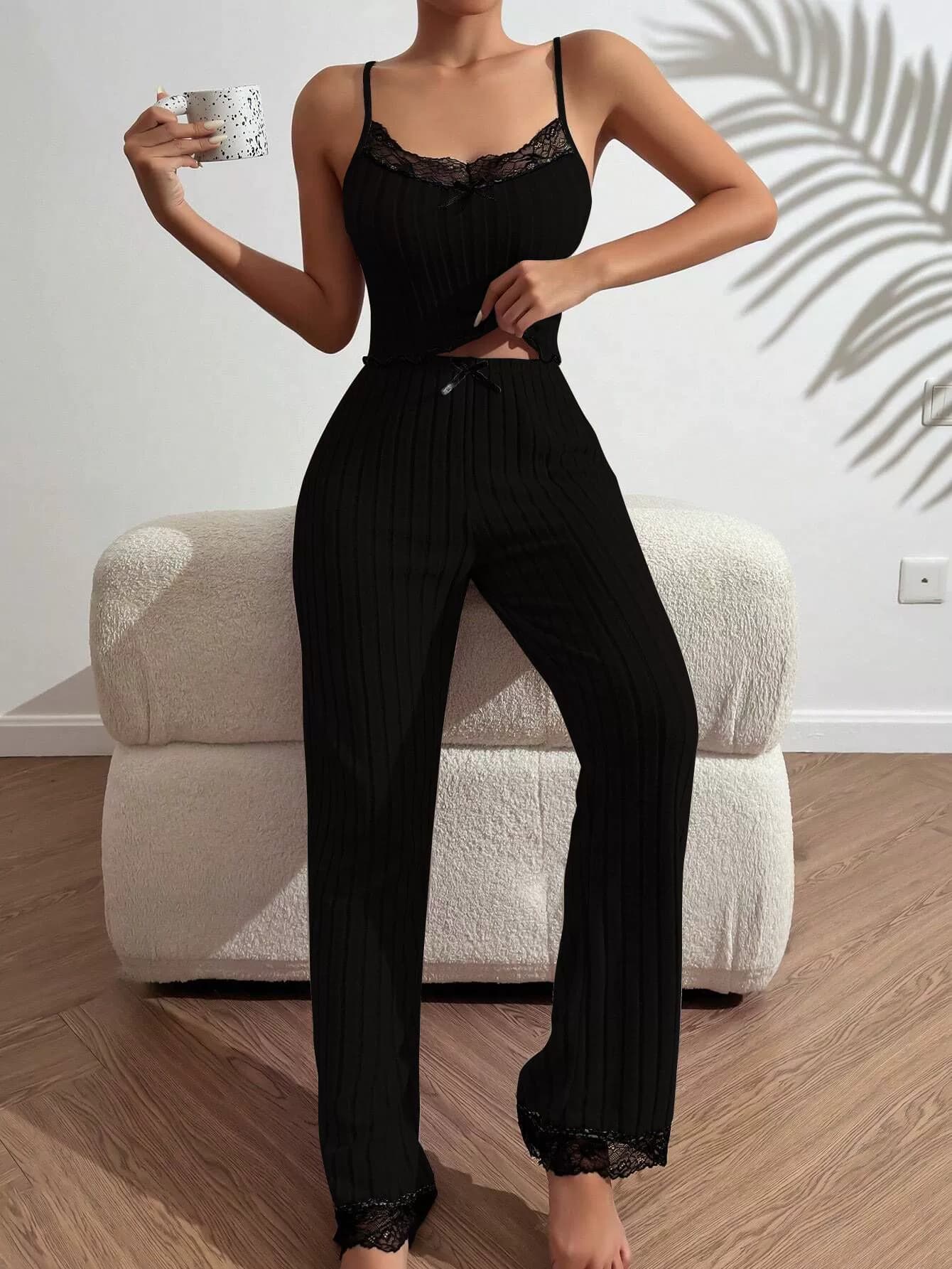 Ensemble pyjama printemps-été femme, débardeur, t-shirt et pantalon, 2 pièces, ample, tenue d'intérieur, pyjama de nuit