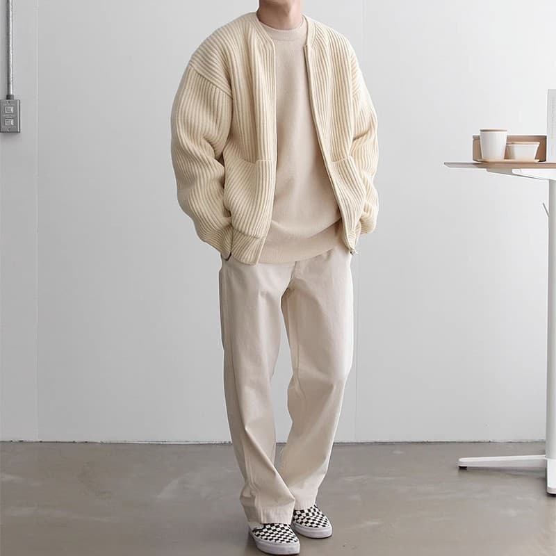 Men's Clothing Solid color round neck knitted cardigan jacket men 2024 autumn and winter fashion youth trend all match casual large size tops