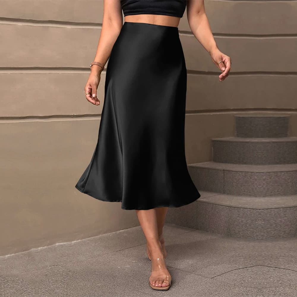 Women's temperament slimming satin half skirt high Fanny pack hip mid-length fishtail skirt