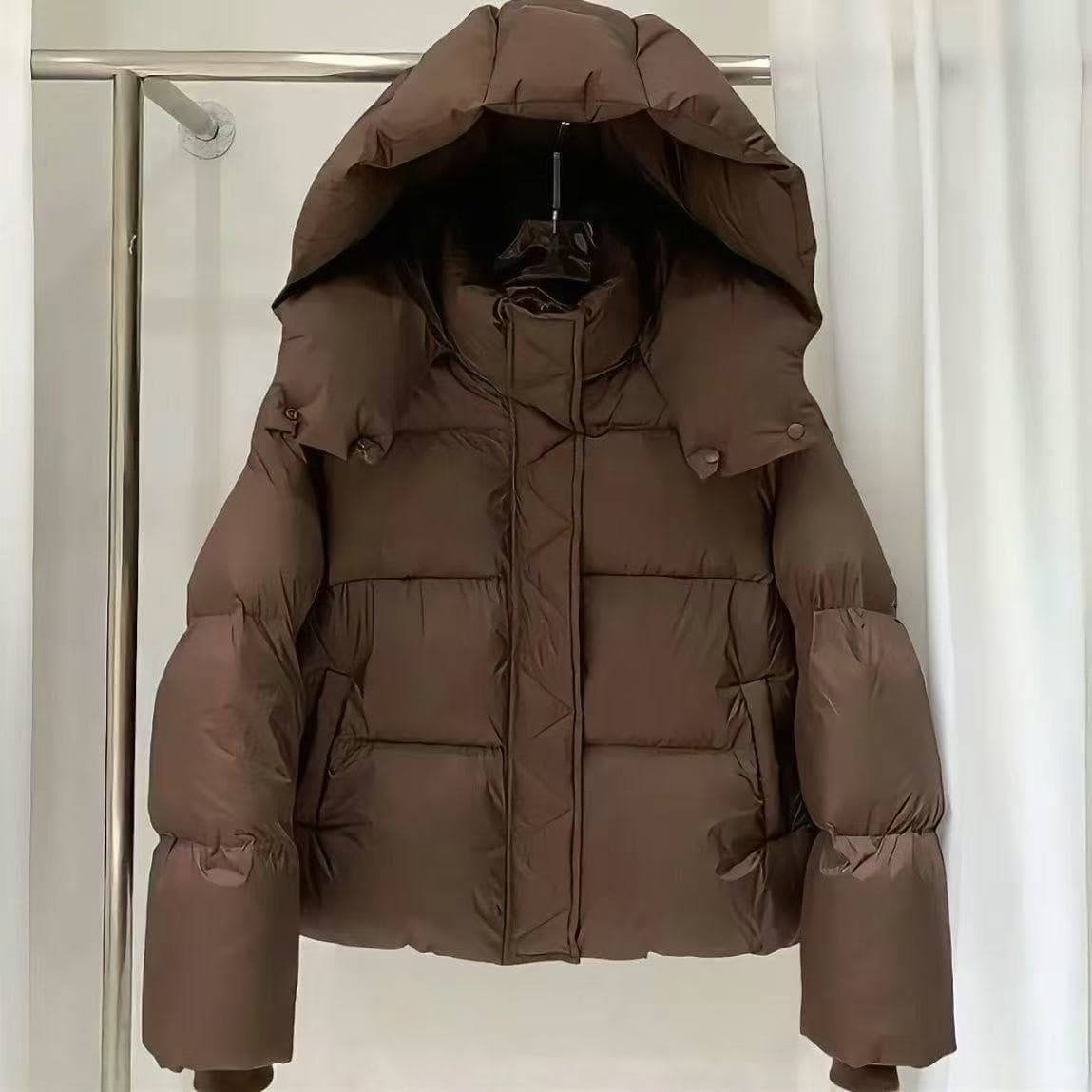 Women's Puffer Jacket Short Quilted Down Coat Winter Loose Thick Warm Stand Collar Casual Outerwear (Brown, Black, White)