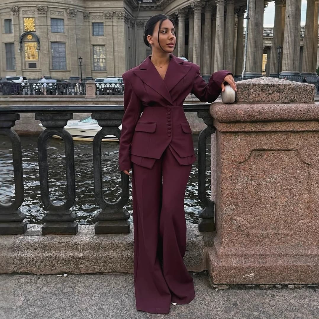 Women's Clothing Casual Suit Elegant Chic Autumn Blazer Set – V-Neck Women's Suit With Pants (XS-XXXL, Stretch Polyester, Office & Casual Wear)