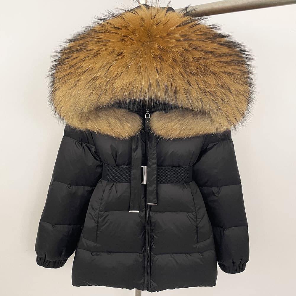 Women's Clothing Winter New High End Hooded Down Jacket For Women, Medium And Long Style, Slim Waist, Warm, Real Fur Collar