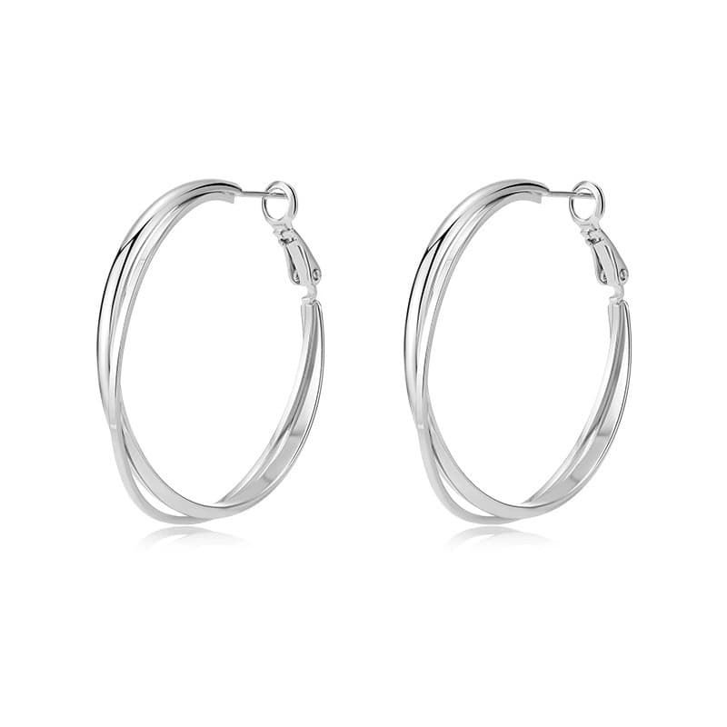 Double Hoop Earrings - Light Luxury Oversized Circle Studs (Minimalist Statement Jewelry Elegant Everyday Accessories)​​