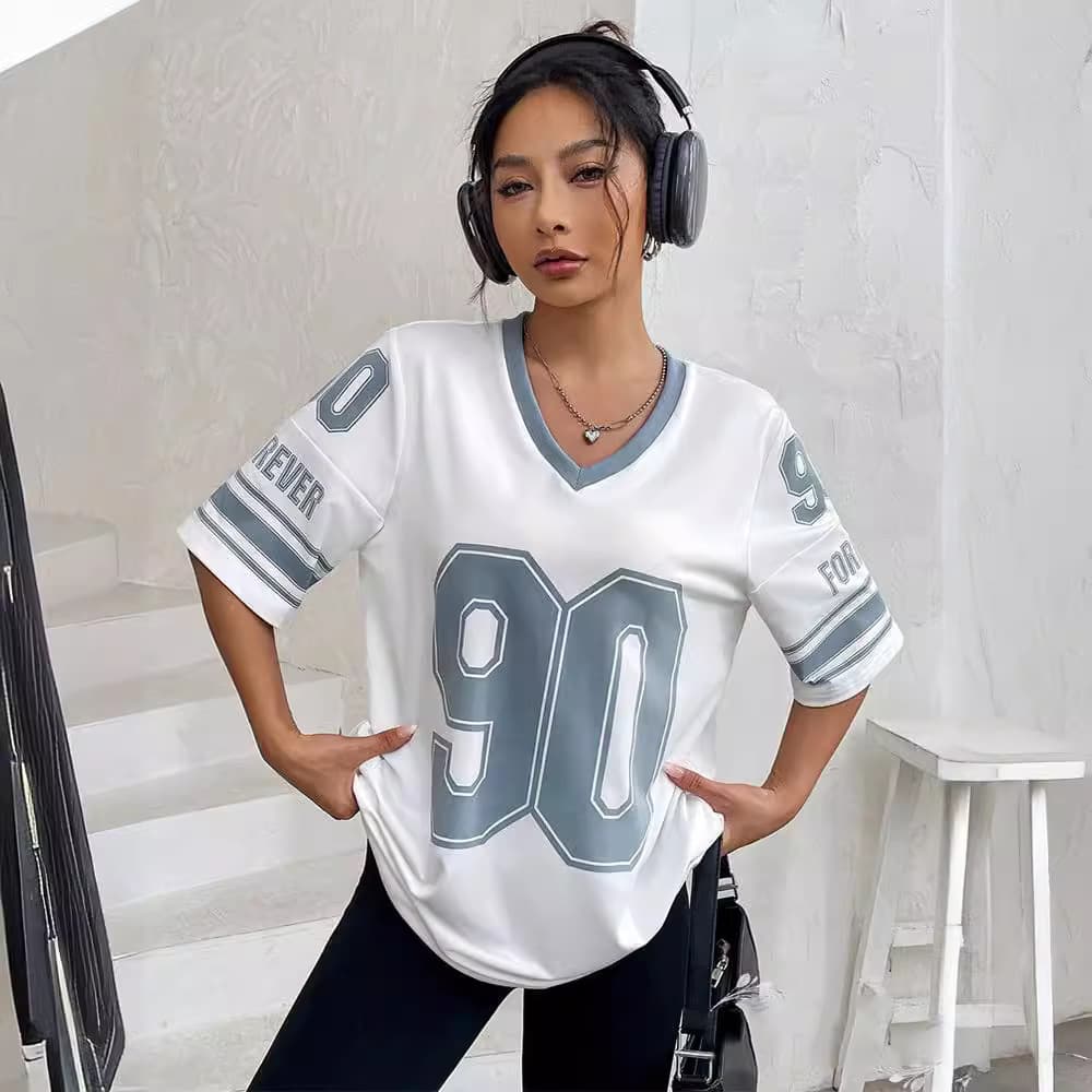 [Jersey]Women's Clothing White Top Hip Hop Loose Basketball Digital Print Top
