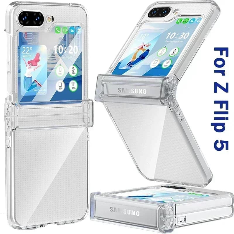 For Samsung Galaxy Z Flip 6 5 4 Mobile Phone Case With Hinge Protection Full Cover Hard PC Shockproof Slim Transparent