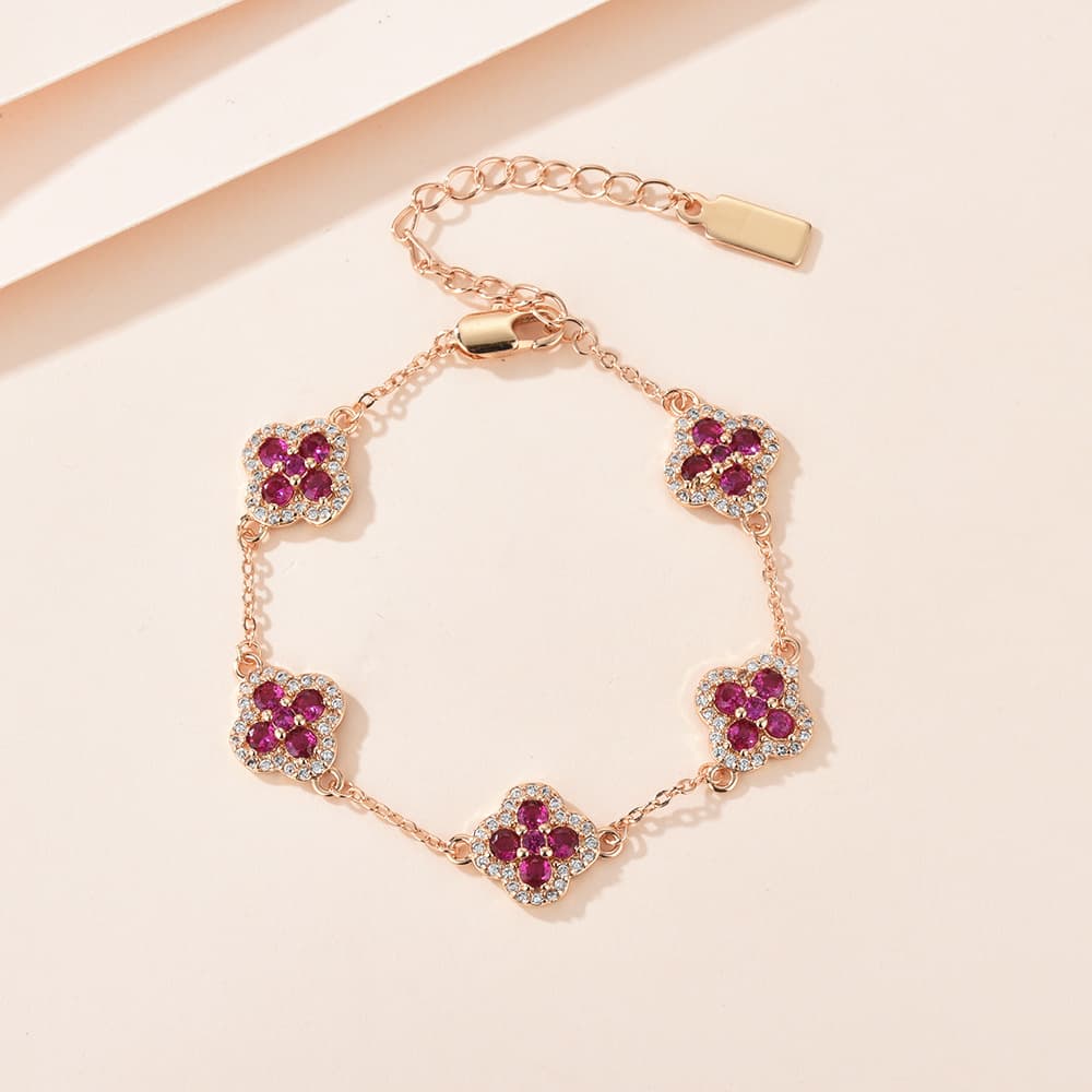 European And American Style Five-Petal Four-Leaf Clover Purple Zircon Flower Niche Versatile Exquisite Design Bracelet