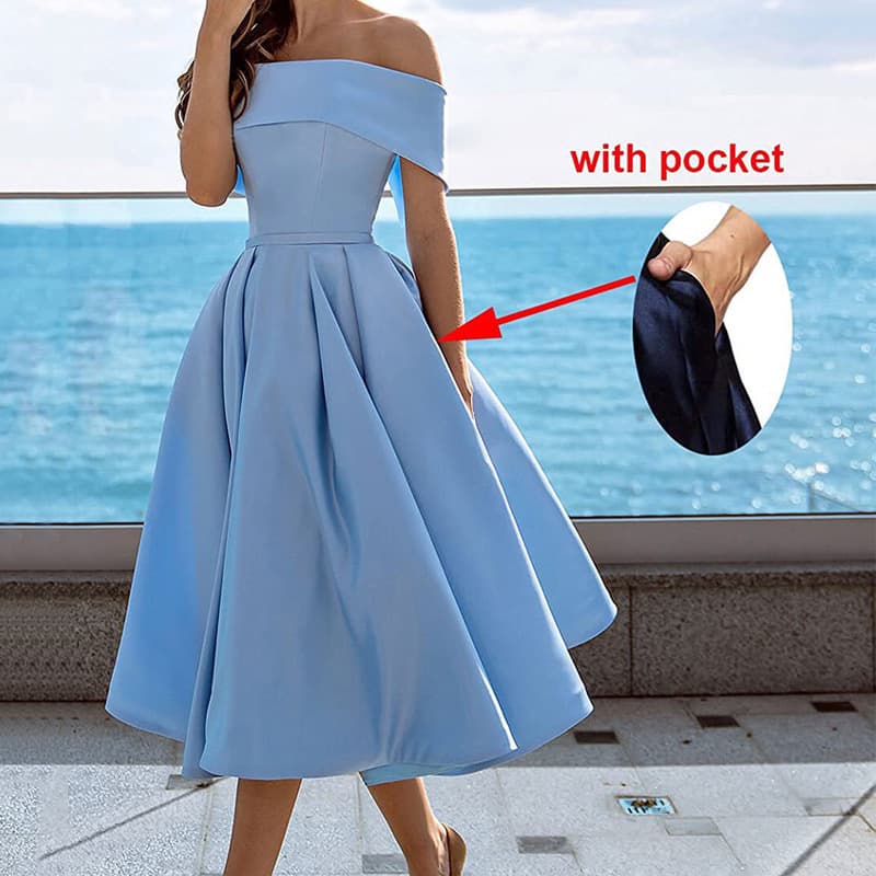 Dress New Summer Off Shoulder Bridesmaid Dress Short Satin Party Evening Dress Female