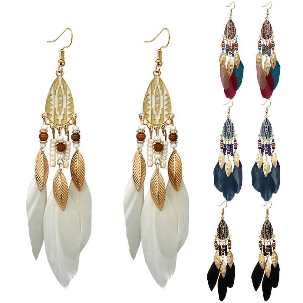 Yamaler Style Hook Women Earrings Long Feather Charm Jewelry Ornament Gift