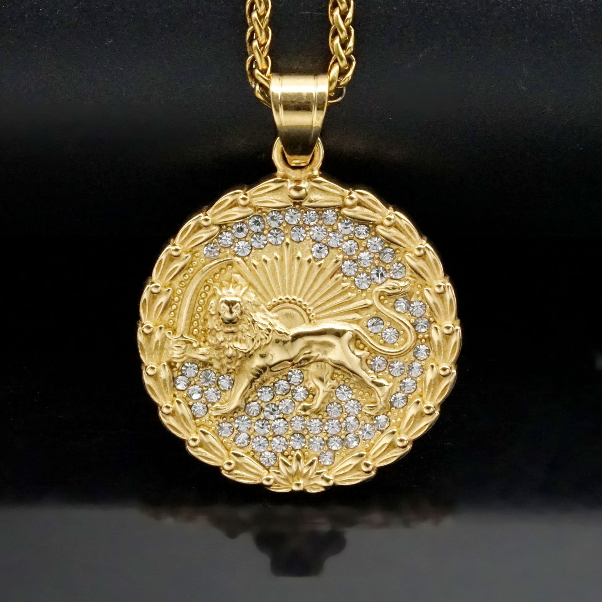 New 316 stainless steel lion shape Iranian late Qajar dynasty cast silver coin shape pendant