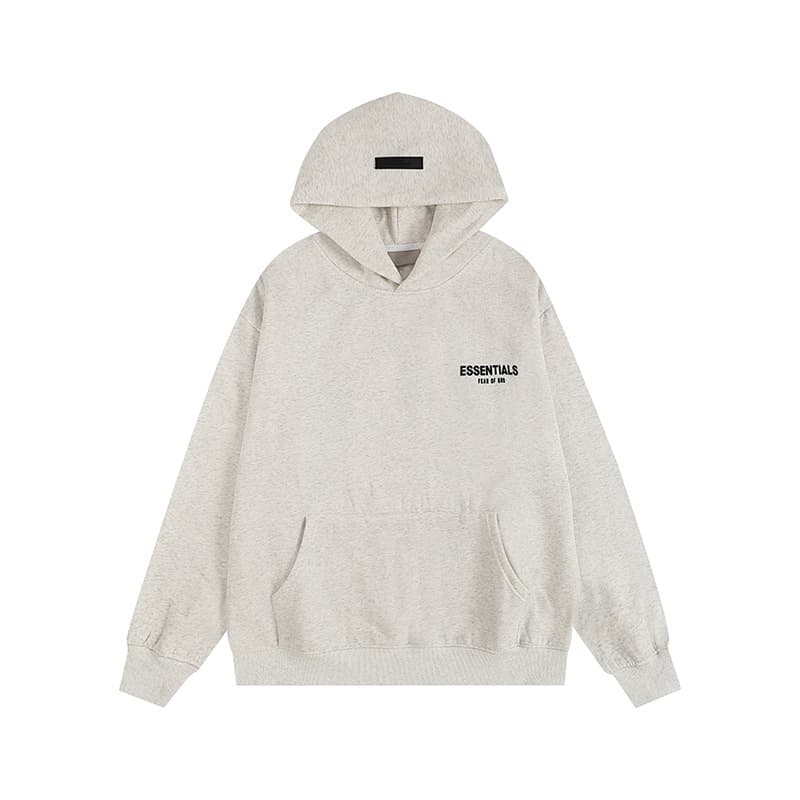 Sweat-shirt ample à double ligne FOG ESSENTIALS Saison 8 avec lettres floquées au dos, en éponge à capuche