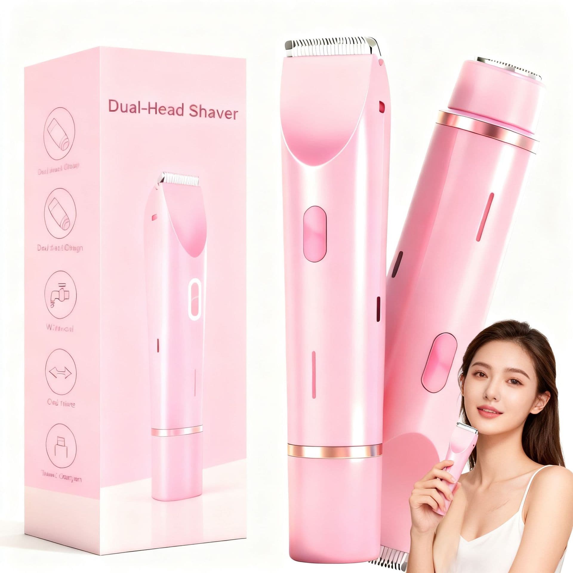 2-in-1 Electric Hair Trimmer For Women – USB Rechargeable Body & Bikini Hair Remover, Waterproof & Painless With Dual Detachable Heads